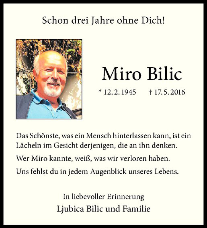  Traueranzeige für Miro Bilic vom 18.05.2019 aus Westfälische Nachrichten