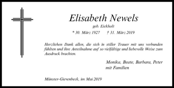 Anzeige von Elisabeth Newels von Westfälische Nachrichten