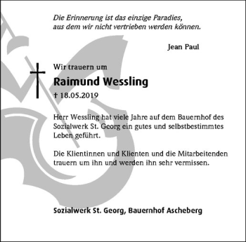 Anzeige von Raimund Wessling von Westfälische Nachrichten