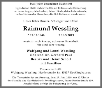 Anzeige von Raimund Wessling von Westfälische Nachrichten