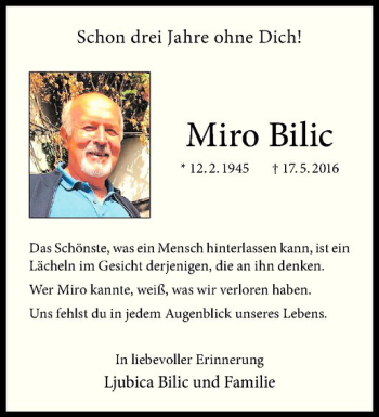 Anzeige von Miro Bilic von Westfälische Nachrichten