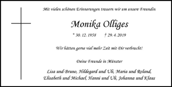 Anzeige von Monika Olliges von Westfälische Nachrichten