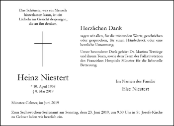 Anzeige von Heinz Niestert von Westfälische Nachrichten