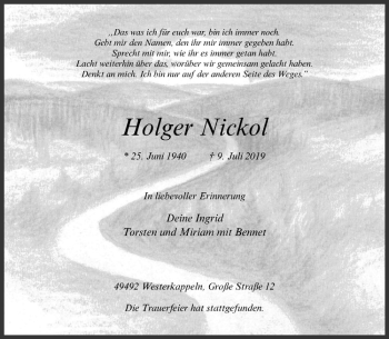 Anzeige von Holger Nickol von Westfälische Nachrichten