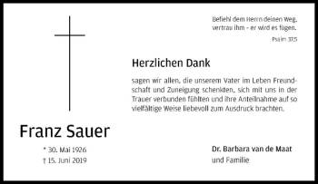 Anzeige von Franz Sauer von Westfälische Nachrichten