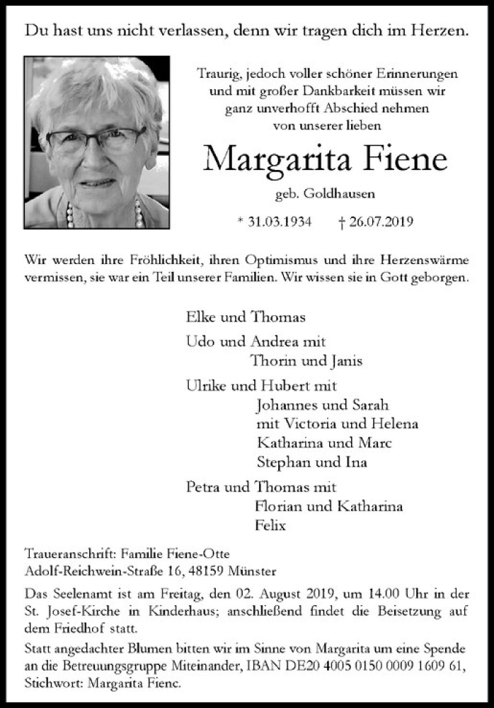 Traueranzeigen von Margarita Fiene | www.trauer.ms