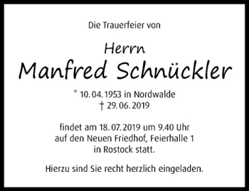 Anzeige von Manfred Schnückler von Westfälische Nachrichten