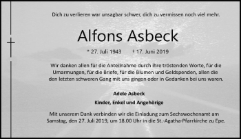 Anzeige von Alfons Asbeck von Westfälische Nachrichten