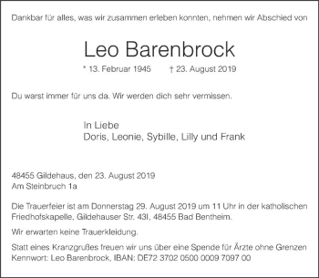 Anzeige von Leo Barenbrock von Westfälische Nachrichten