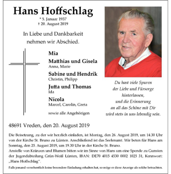 Anzeige von Hans Hoffschlag von Westfälische Nachrichten