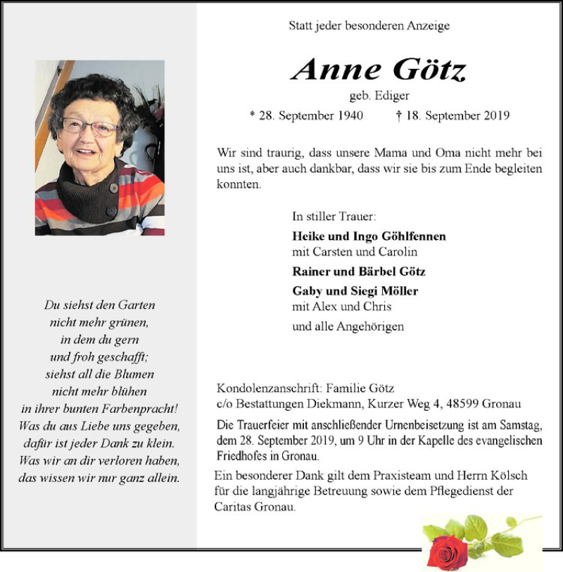 Traueranzeigen von Anne Götz | www.trauer.ms