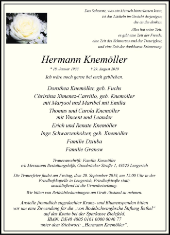 Anzeige von Hermann Knemöller von Westfälische Nachrichten