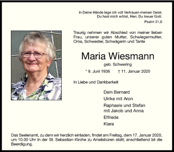 Anzeige von Maria Wiesmann von Westfälische Nachrichten