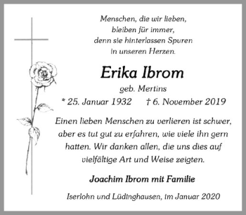 Anzeige von Erika Ibrom von Westfälische Nachrichten