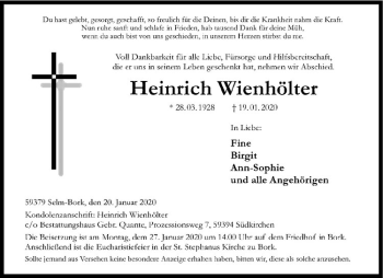 Anzeige von Heinrich Wienhölter von Westfälische Nachrichten