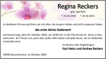 Anzeige von Regina Reckers von Westfälische Nachrichten