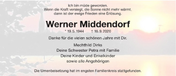 Anzeige von Werner Middendorf von Westfälische Nachrichten