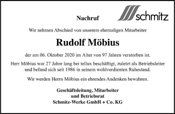 Anzeige von Rudolf Möbius von Westfälische Nachrichten