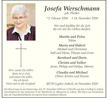 Anzeige von Josefa Werschmann von Westfälische Nachrichten