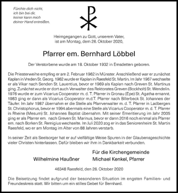 Anzeige von Bernhard Löbbel von Westfälische Nachrichten