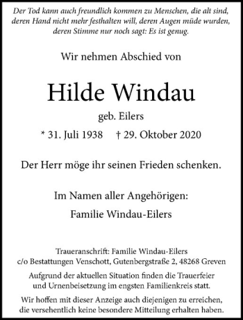 Anzeige von Fritz Windau von Westfälische Nachrichten