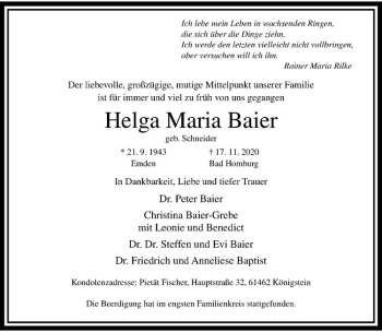 Anzeige von Helga Maria Baier von Westfälische Nachrichten