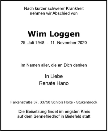 Anzeige von Wim Loggen von Westfälische Nachrichten