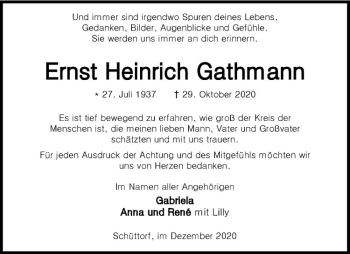 Anzeige von Ernst Heinrich Gathmann von Westfälische Nachrichten