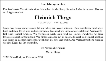 Anzeige von Heinrich Thygs von Westfälische Nachrichten