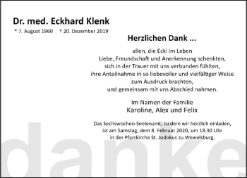 Anzeige von Eckhard Klenk von Westfälische Nachrichten