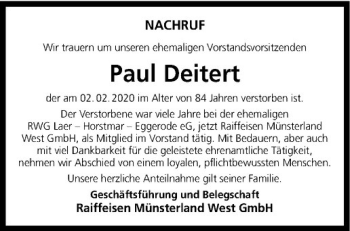 Anzeige von Paul Deitert von Westfälische Nachrichten