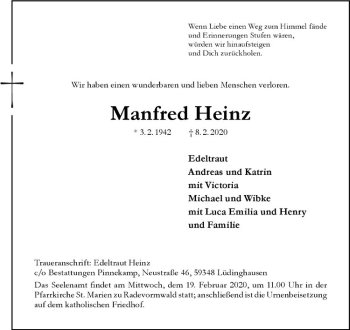 Anzeige von Manfred Heinz von Westfälische Nachrichten