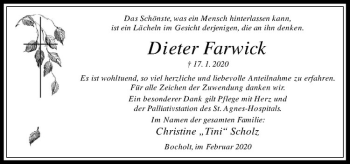 Anzeige von Dieter Farwick von Westfälische Nachrichten