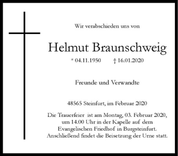 Anzeige von Helmut Braunschweig von Westfälische Nachrichten