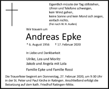 Anzeige von Andreas Epke von Westfälische Nachrichten