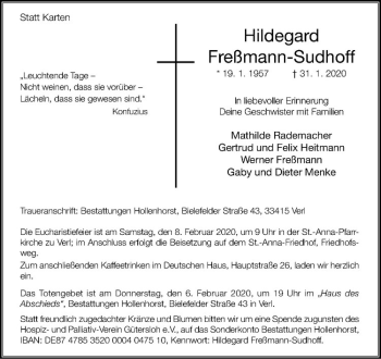 Anzeige von Hildegard Freßmann-Sudhoff von Westfälische Nachrichten