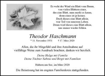 Anzeige von Theodor Haschmann von Westfälische Nachrichten