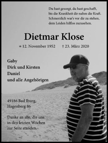 Anzeige von Dietmar Klose von Westfälische Nachrichten