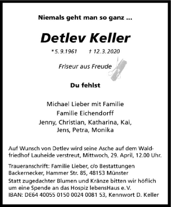 Traueranzeigen Von Detlev Keller Www Trauer Ms