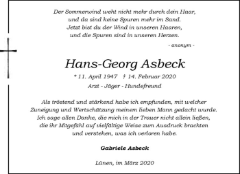 Anzeige von Hans-Georg Asbeck von Westfälische Nachrichten