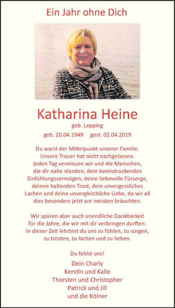 Anzeige von Katharina Heine von Westfälische Nachrichten