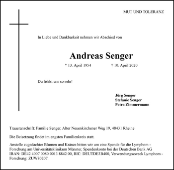 Anzeige von Andreas Senger von Westfälische Nachrichten