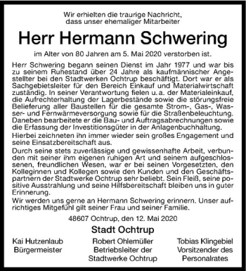 Anzeige von Hermann Schwering von Westfälische Nachrichten