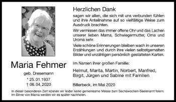 Anzeige von Maria Fehmer von Westfälische Nachrichten