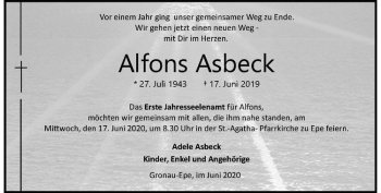 Anzeige von Alfons Asbeck von Westfälische Nachrichten