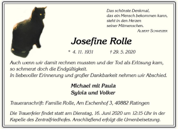 Anzeige von Josefine Rolle von Westfälische Nachrichten