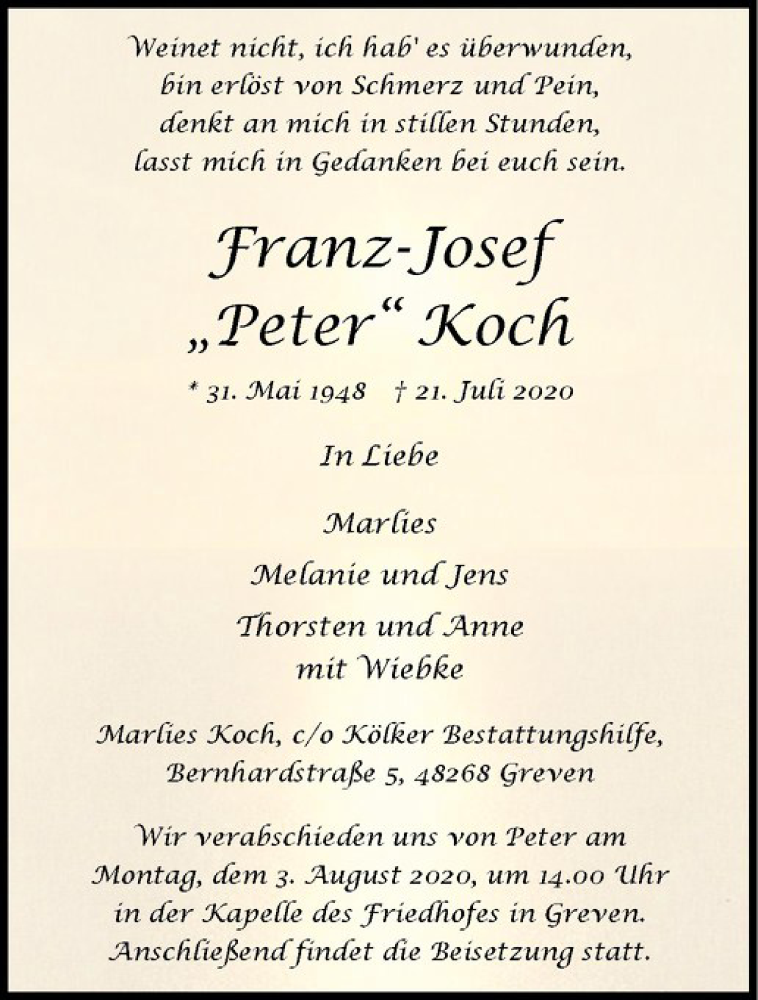  Traueranzeige für Franz-Josef 