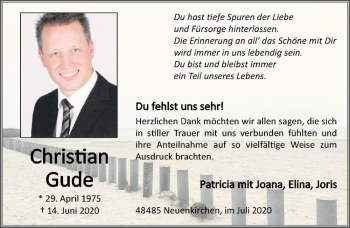 Anzeige von Christian Gude von Westfälische Nachrichten