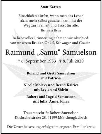 Anzeige von Raimund Samuelson von Westfälische Nachrichten