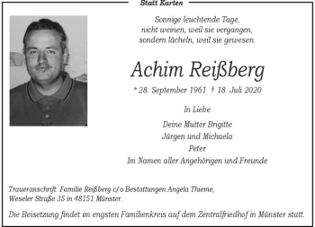 Anzeige von Achim Reißberg von Westfälische Nachrichten